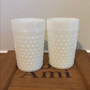 White Hobnail Glass Tumblers set of 2